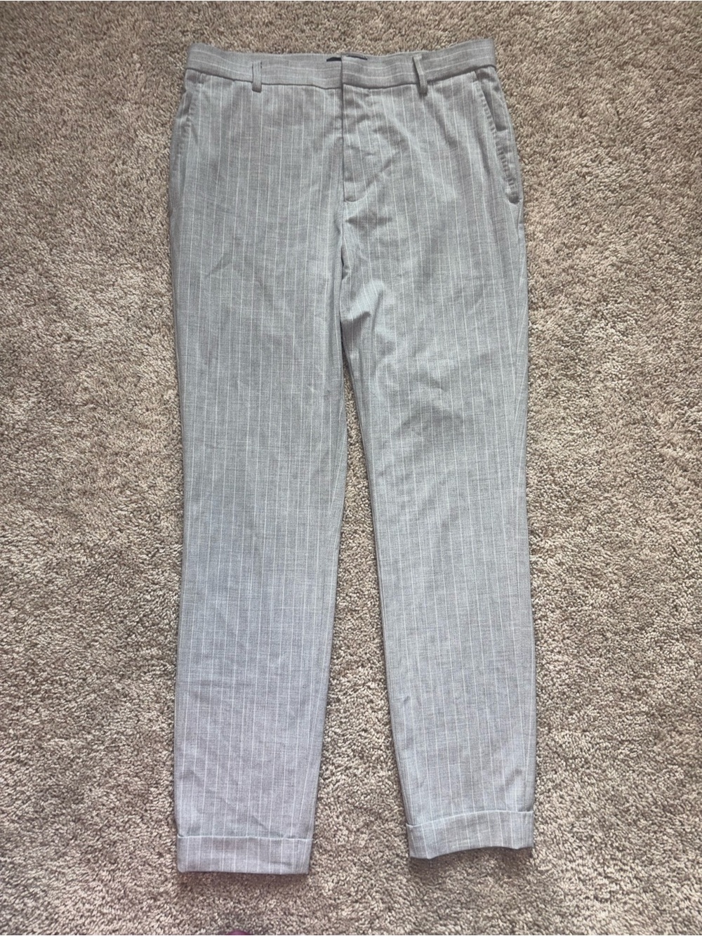 H&M Grey Pinstripe Skinny Cropped Tailored Trousers Pants | Size 29